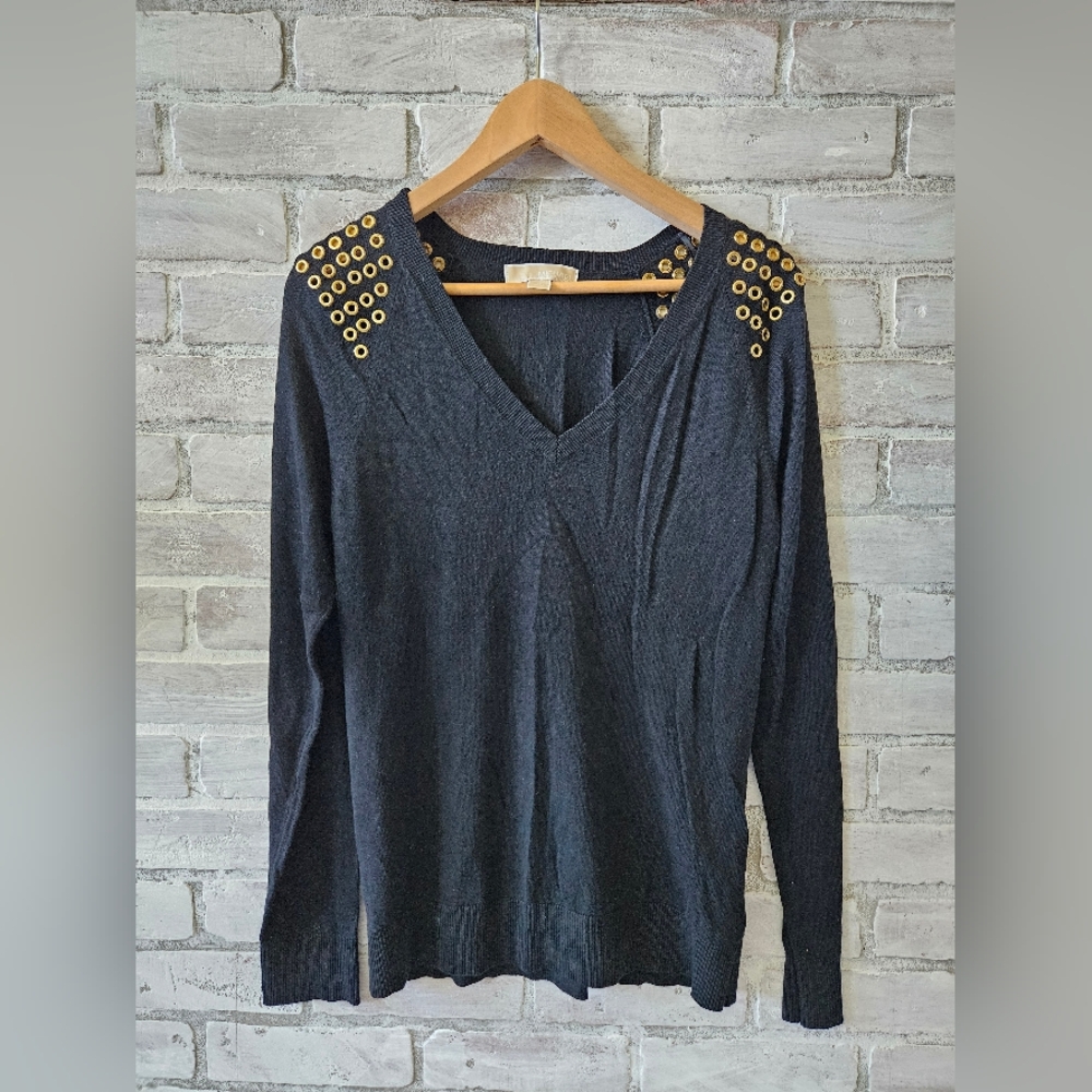 Michael Kors Black Sweater with Gold Rivet Details